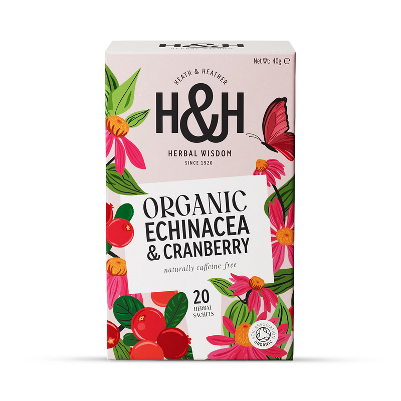 Heath & Heather echinacea cranberry tea bags 20, imported from the UK