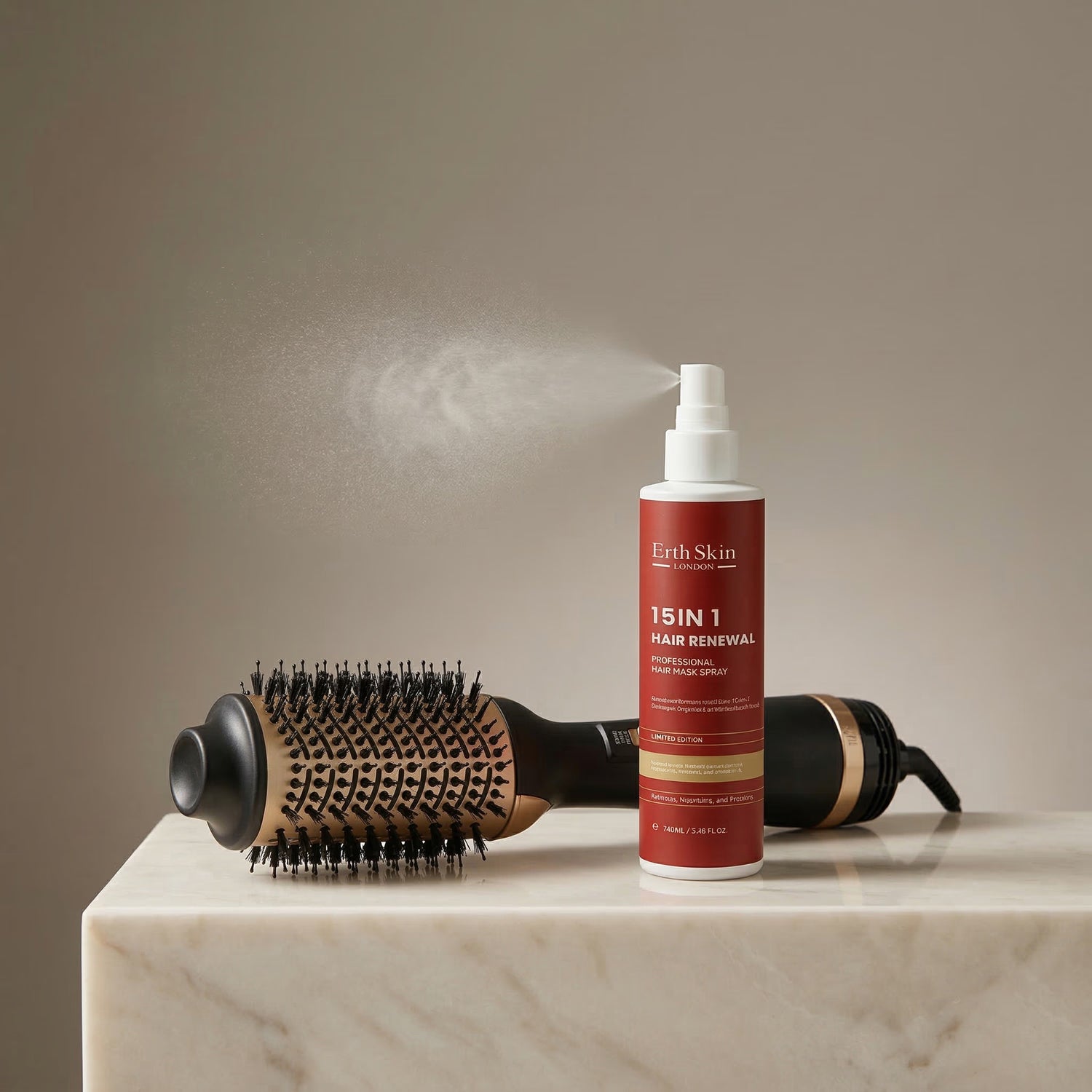 Erth Skin London hair set brush and 100ml spray (British brand)