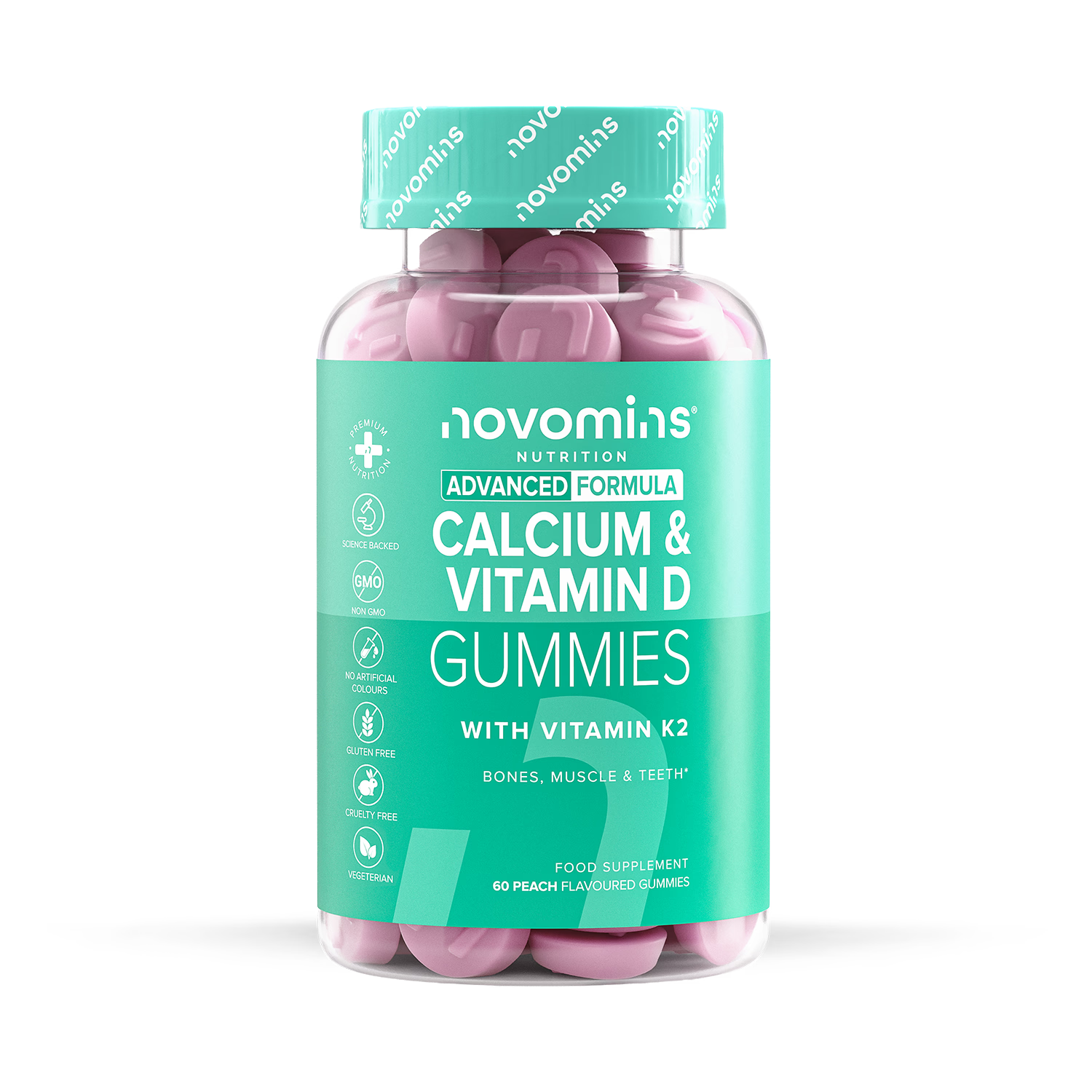 Novomins Calcium gummies peach flavour 60, imported from the UK