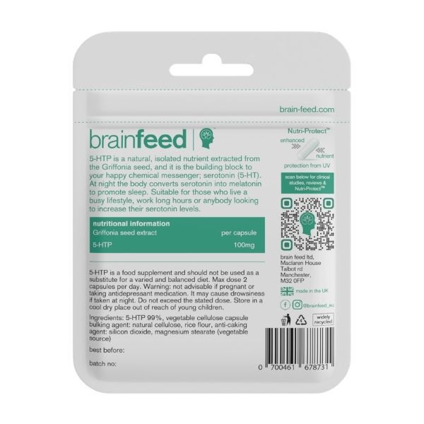 brain feed 5HTP capsules 100mg 60 count, UK version