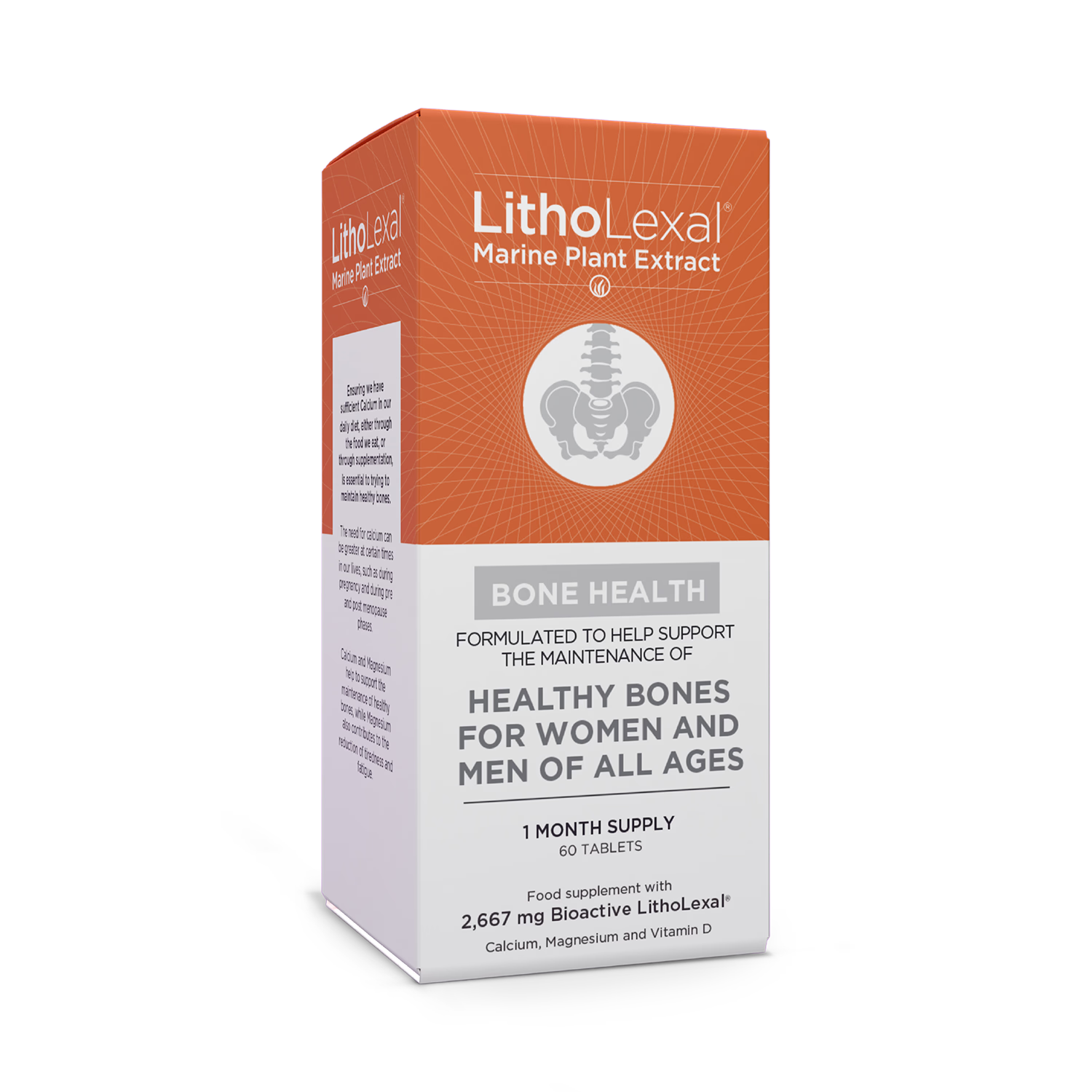 LithoLexal Bone Health supplement bottle, UK version