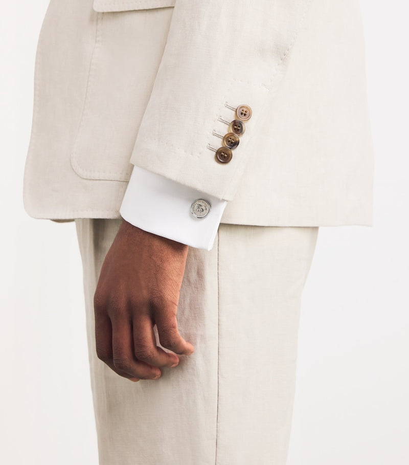 Babette Wasserman rhodium-plated coin cufflinks, UK version