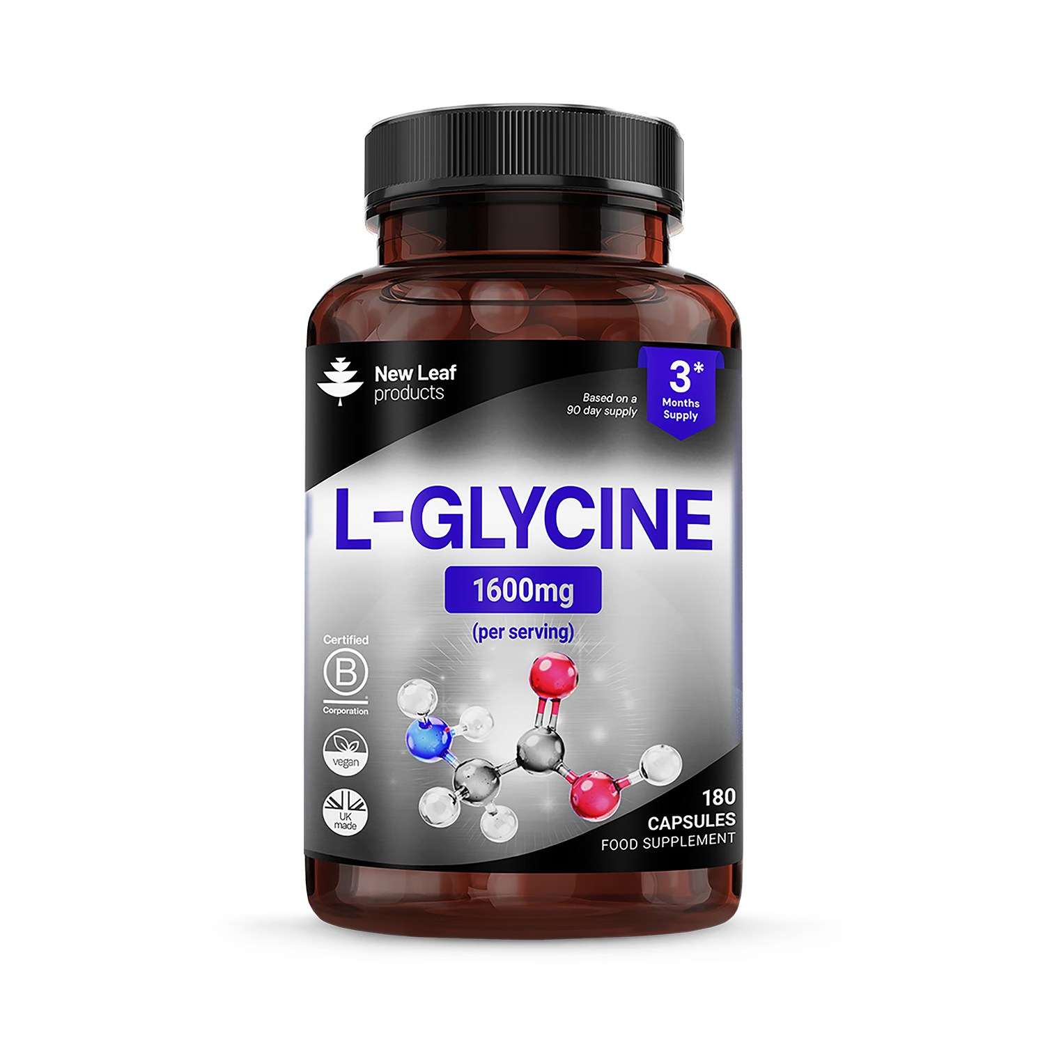 New Leaf L-Glycine capsules 180 count, imported from the UK