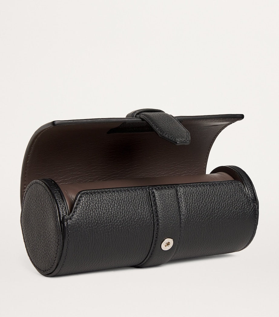 Brioni grained leather watch case for travel storage, approx 21cm wide - British product