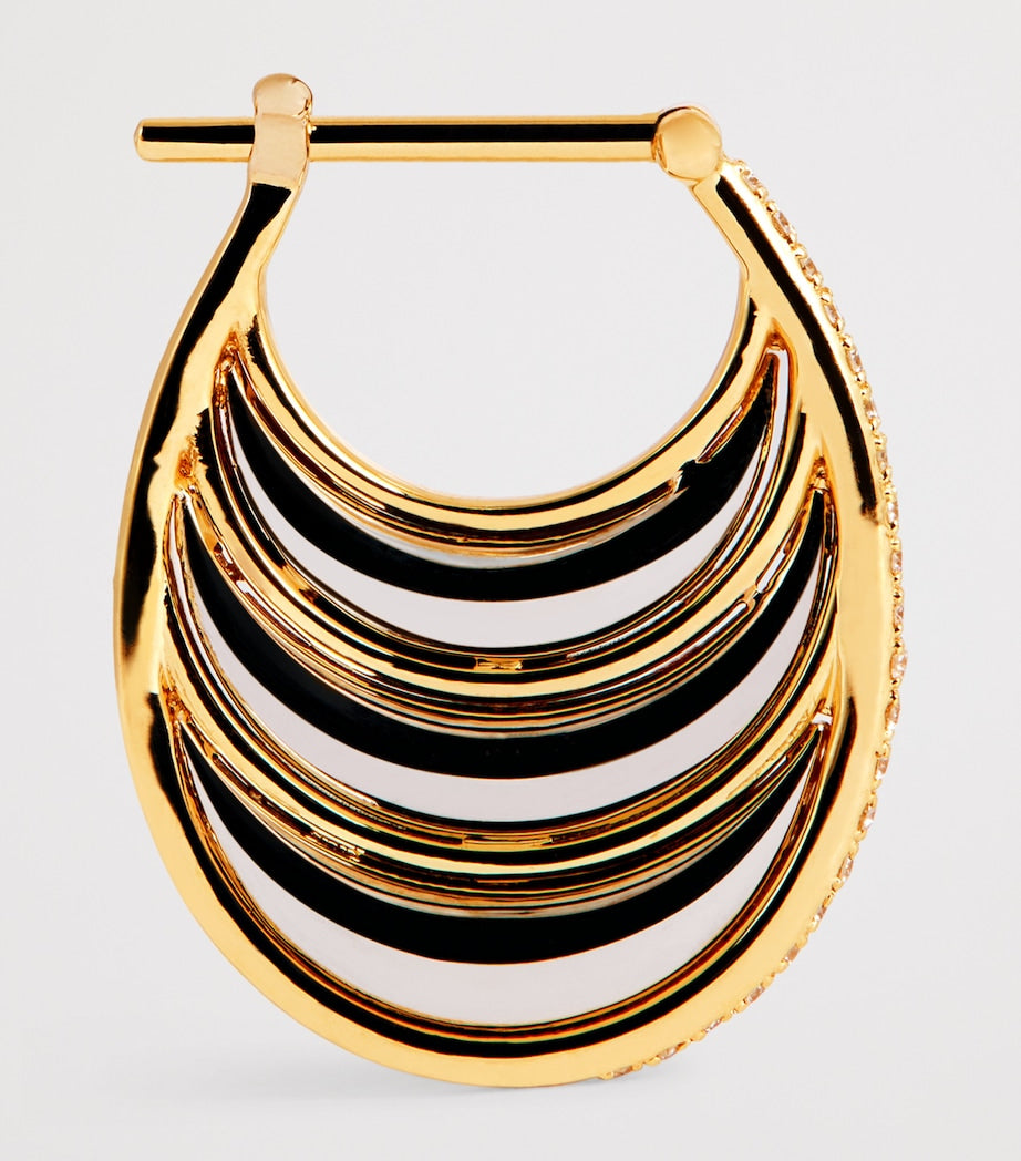 L'Atelier Nawbar yellow gold diamond triple bloop moon hoop earrings, UK version