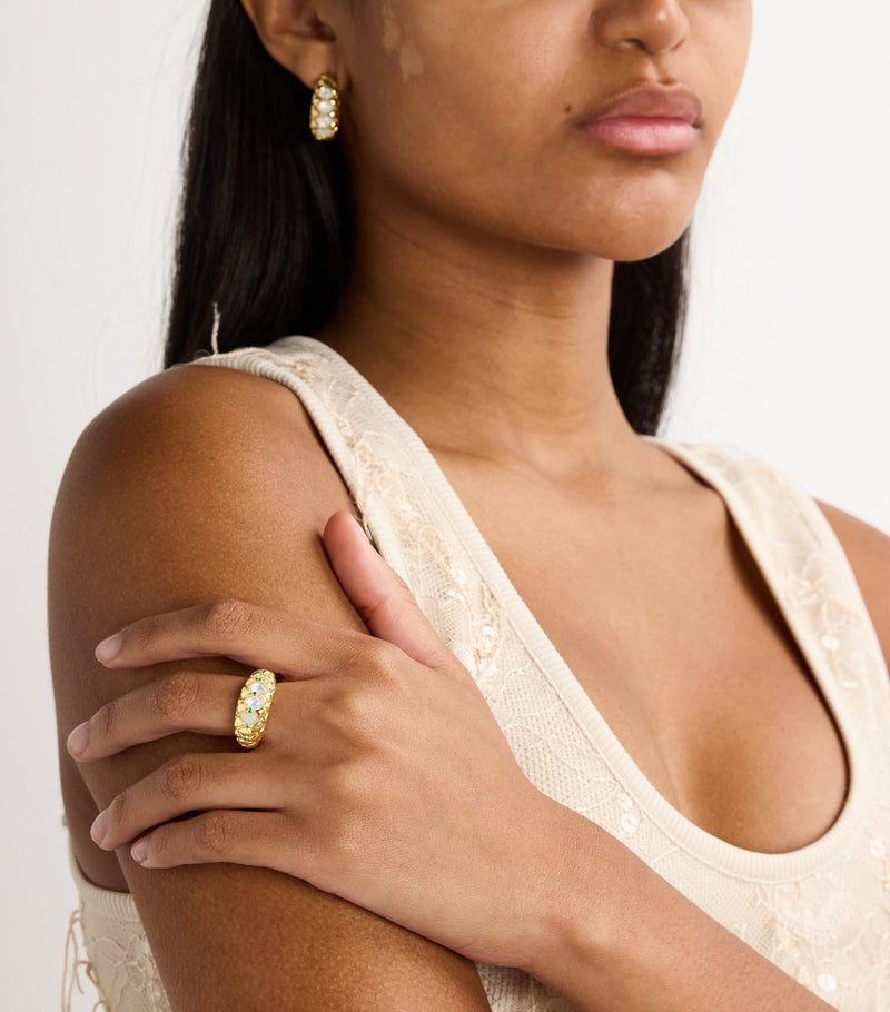 L'ATELIER NAWBAR Yellow Gold, Diamond and Emerald Bond Street Curve Ring