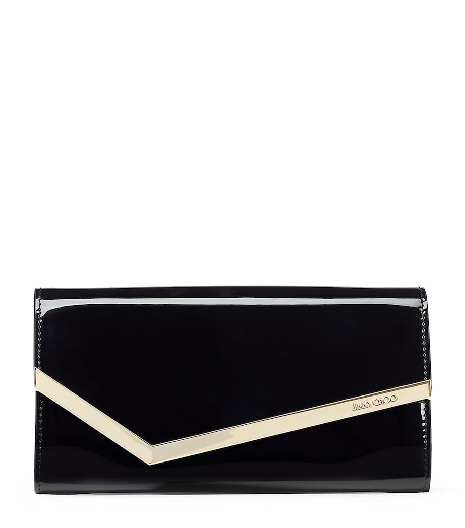 Jimmy Choo Emmie patent clutch bag with chain strap, UK version
