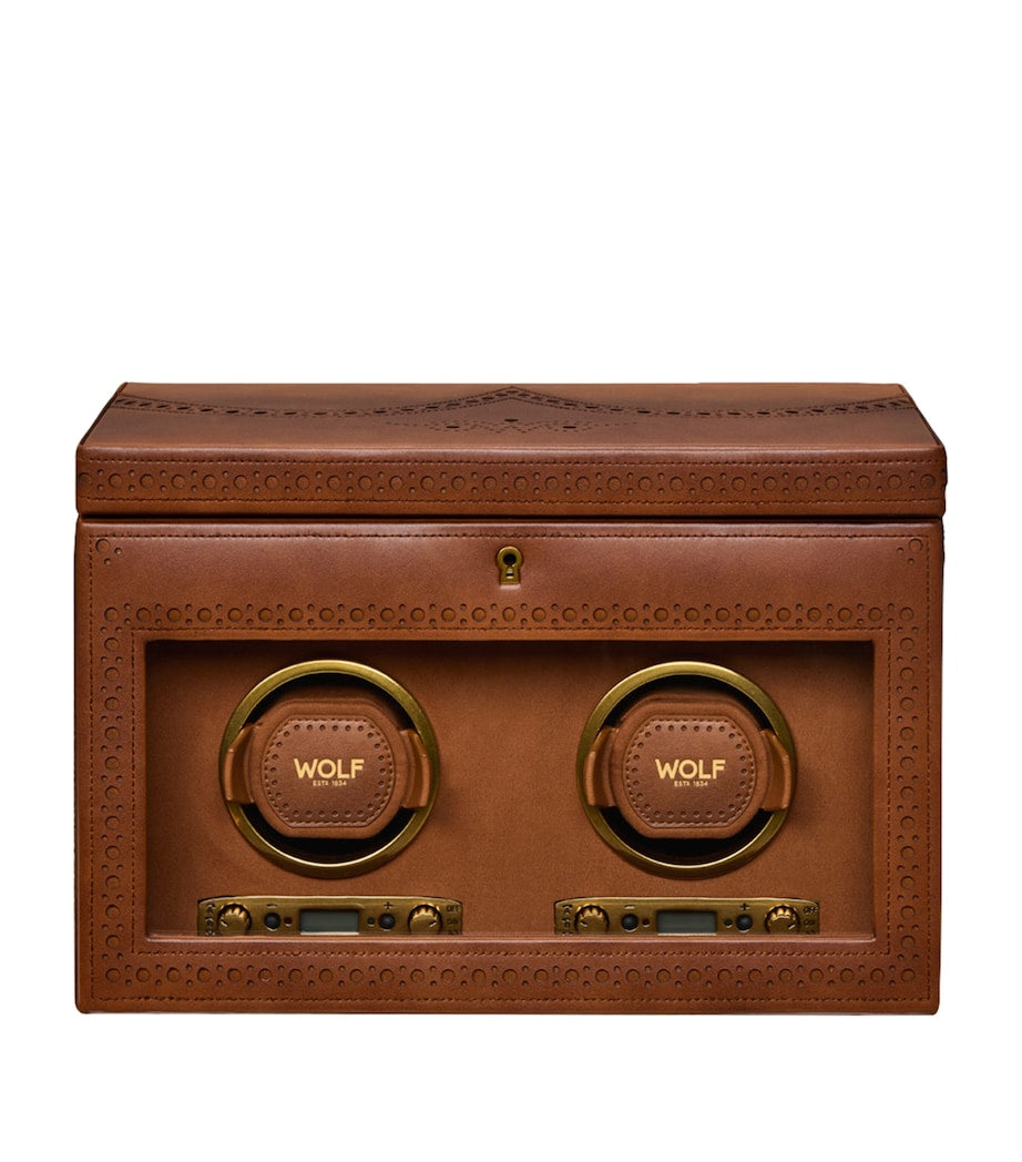 WOLF Brogue Double watch winder with storage (British brand)