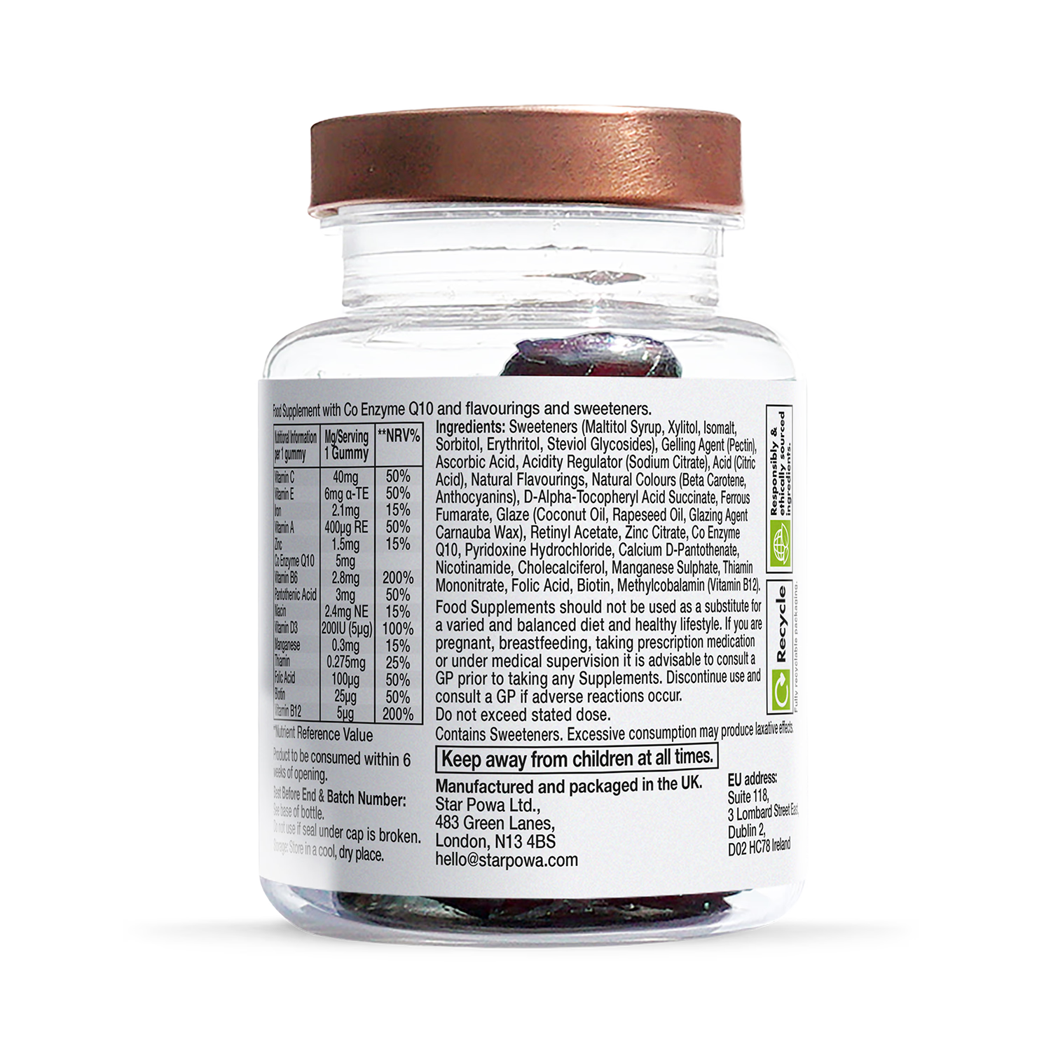 Starpowa Energy Multivitamin Gummies Raspberry Cranberry 30 count, imported from the UK