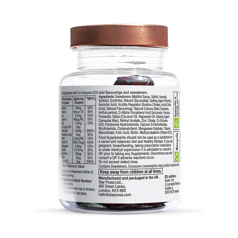 Starpowa Energy Multivitamin Gummies Raspberry Cranberry 30 count, imported from the UK