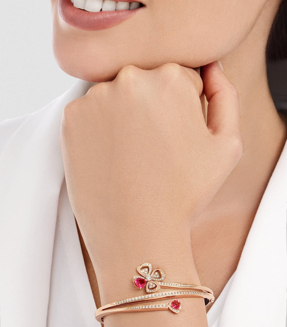 Bvlgari Fiorever bangle in rose gold with diamonds and rubellites (British brand)