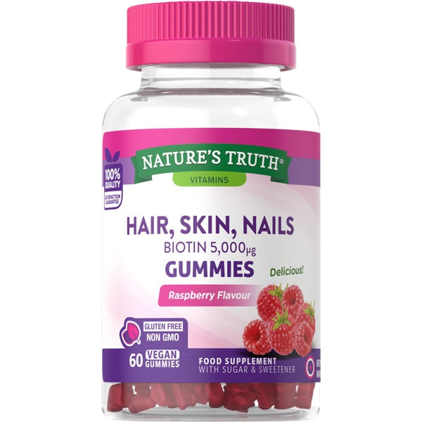 Vegan Hair, Skin & Nails Gummies Hair Growth, 5000Mcg Biotin