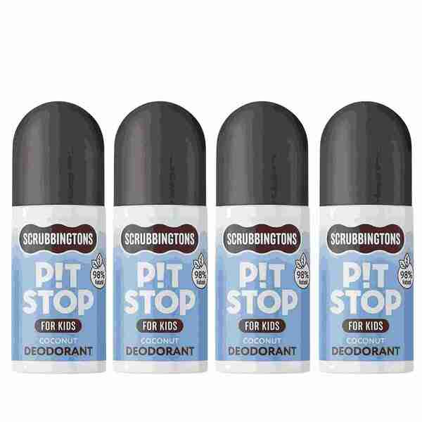 Scrubbingtons kids deodorant coconut roll-on 75ml x 4, UK version
