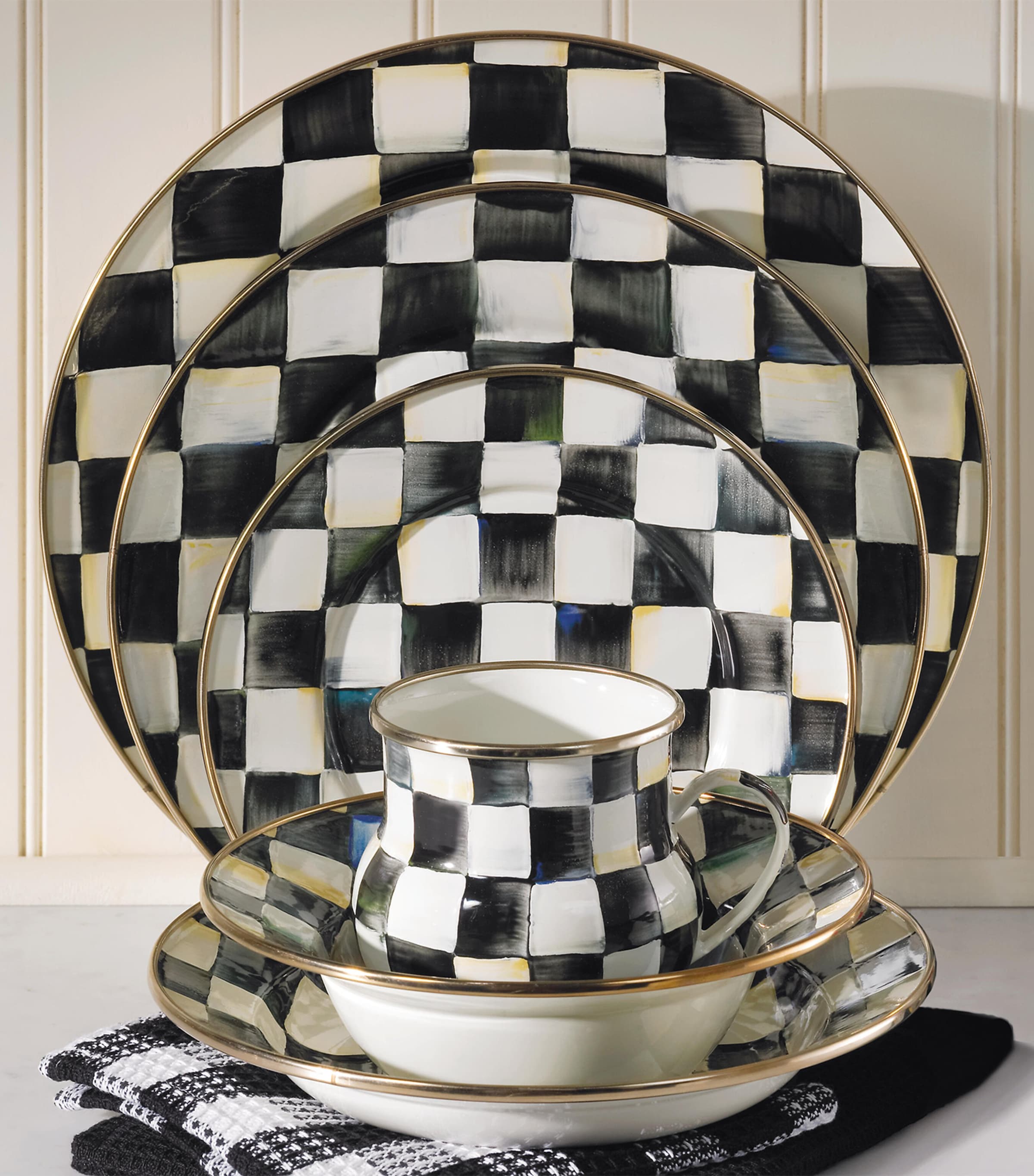 MacKenzie-Childs Courtly Check Enamel Dinner Plate 25cm, imported from the UK