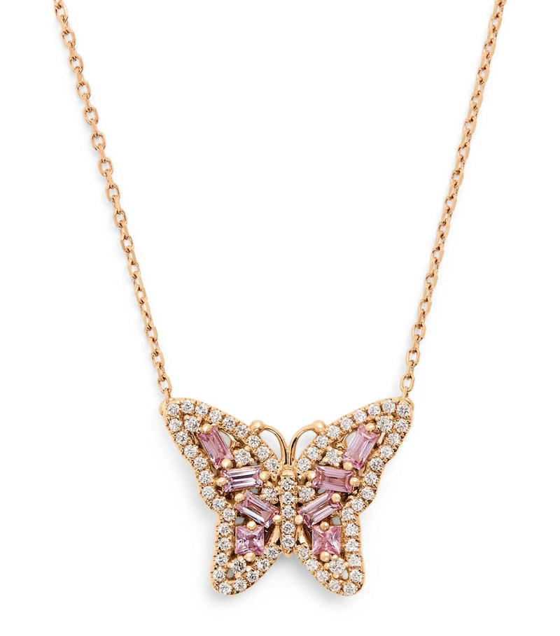 Suzanne Kalan rose gold diamond and pastel sapphire butterfly necklace, UK version