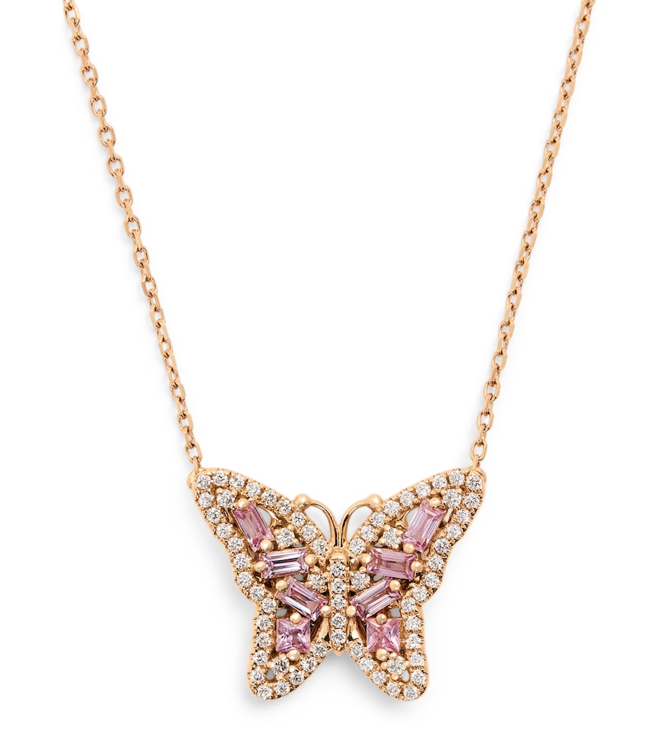 Suzanne Kalan rose gold diamond and pastel sapphire butterfly necklace, UK version