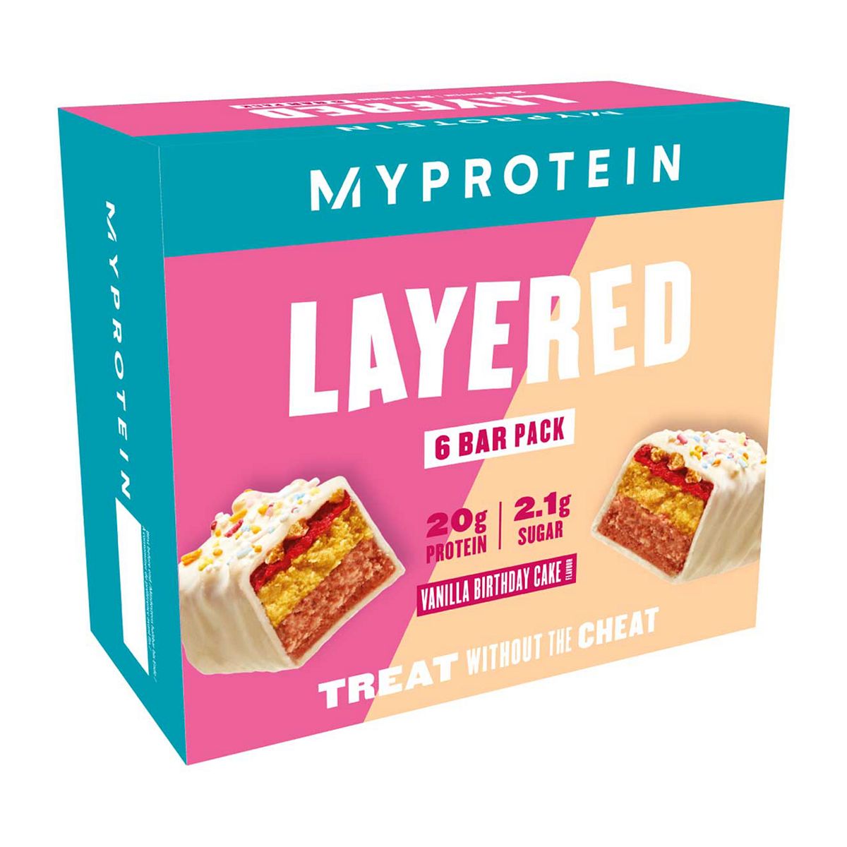 Myprotein Vanilla Birthday Cake Layered Bar 60g - 6 Bars GOODS Boots   