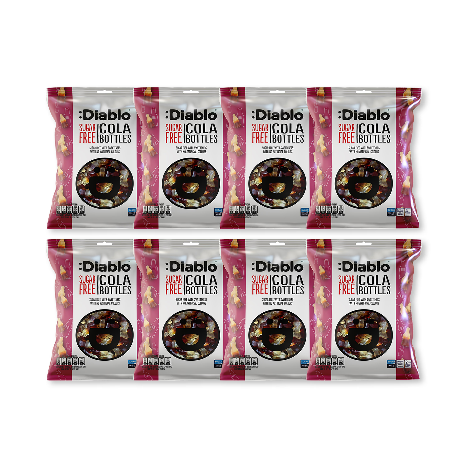 Diablo sugar free cola bottles 75g pack of 8, imported from the UK