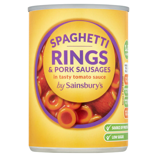 Sainsbury's Spaghetti Rings & Pork Sausages 400g Baked beans & canned pasta Sainsburys   