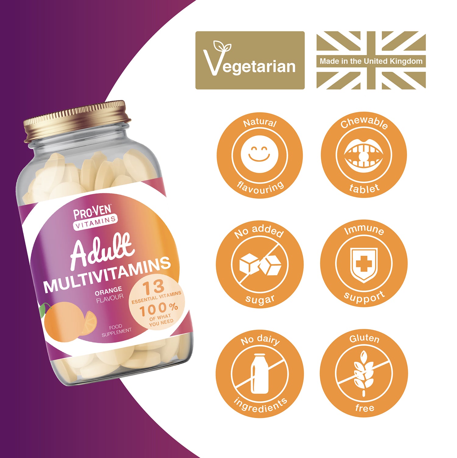 Pro-Ven multivitamins chewable tablets 60 count - British product
