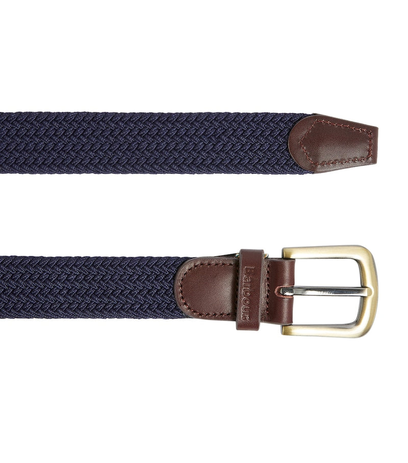Barbour leather-trimmed woven belt, imported from the UK