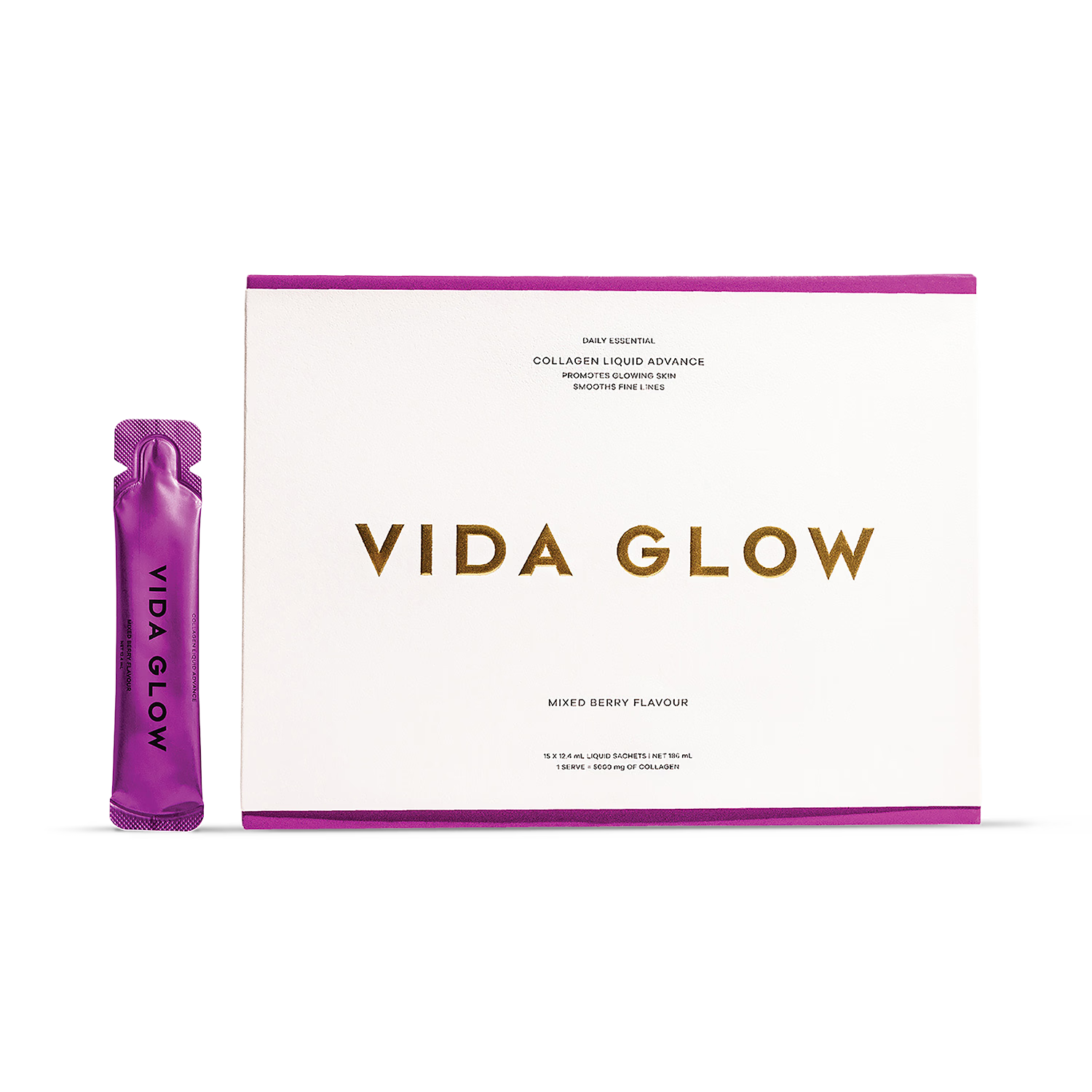 Vida Glow Collagen Liquid Advance food supplement 15 sachets, imported from the UK