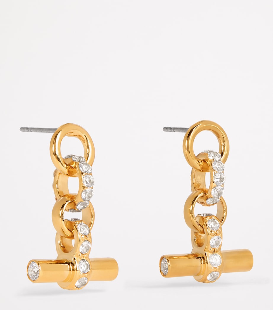 Tilly Sveaas gold-plated crystal T-bar earrings, UK version