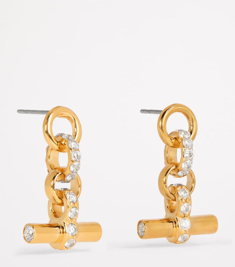Tilly Sveaas gold-plated crystal T-bar earrings, UK version