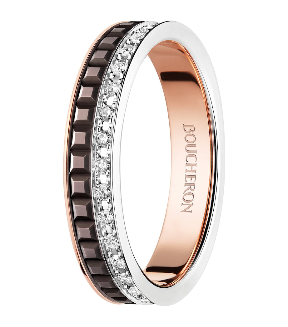 Boucheron Quatre Classique wedding band in mixed gold with diamonds (British brand)