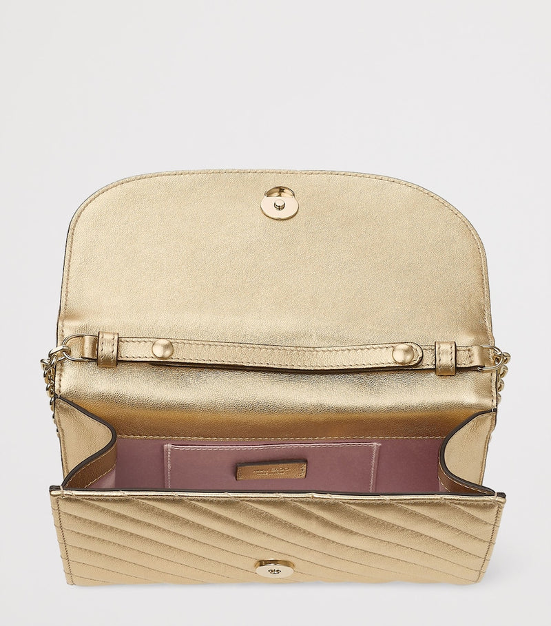 Jimmy Choo Curve clutch bag in metallic leather, imported from the UK
