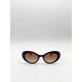SVNX oval cat-eye sunglasses in navy burg, imported from the UK