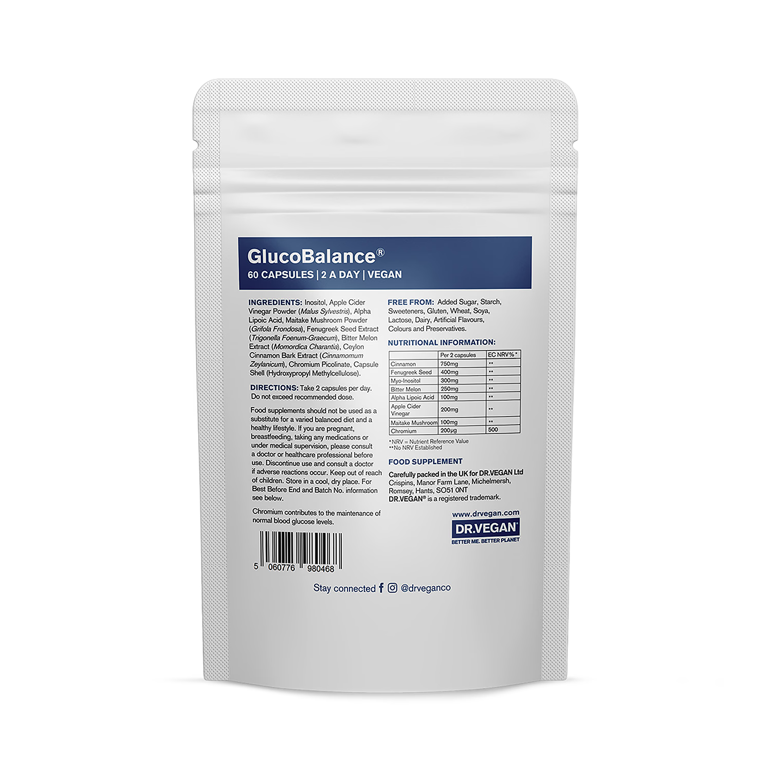 DR. VEGAN GlucoBalance supplement 60 capsules, imported from the UK