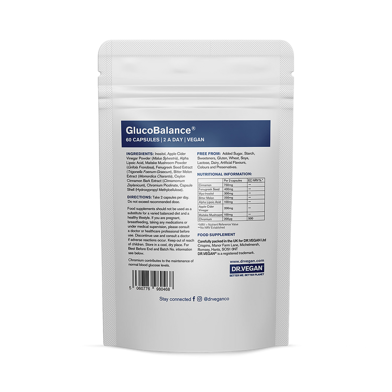 DR. VEGAN GlucoBalance supplement 60 capsules, imported from the UK
