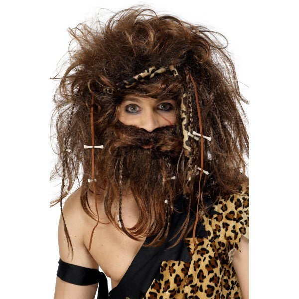 Smiffys crazy caveman costume set with wig and beard (British brand)