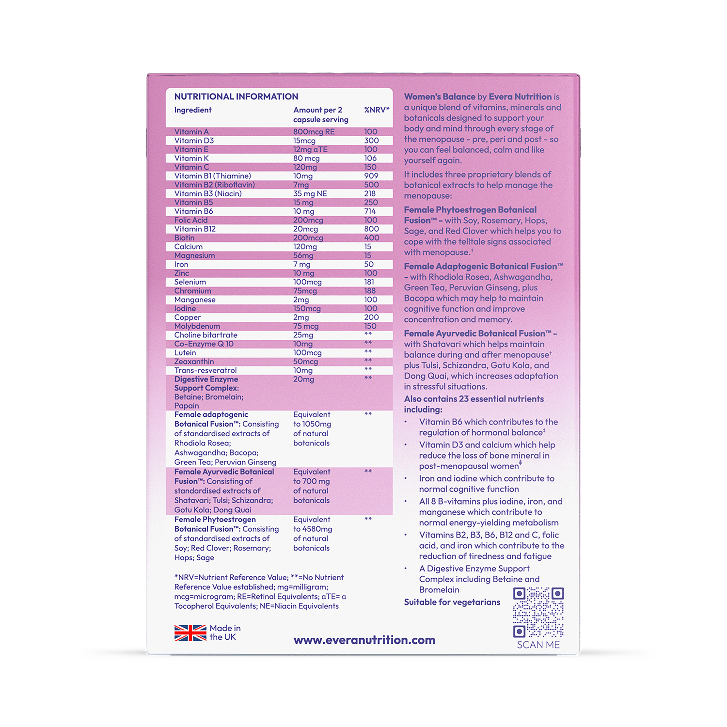 Evera Nutrition Women's Balance 60 capsules, imported from the UK
