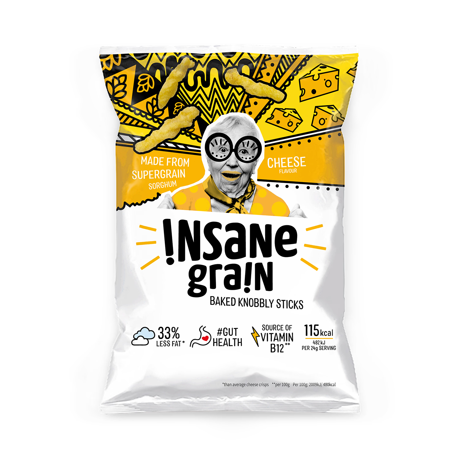 Insane Grain cheese baked knobbly sticks 24g, imported from the UK