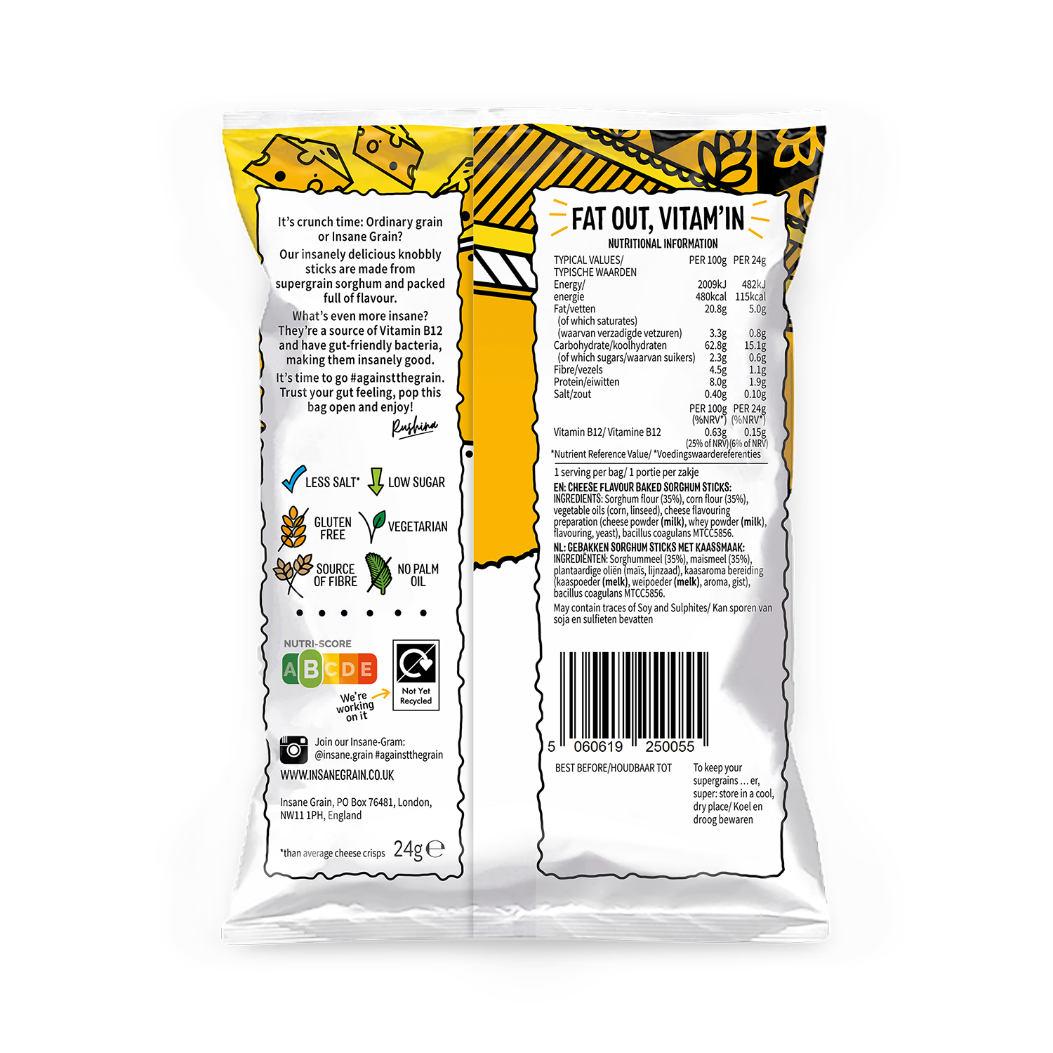 Insane Grain cheese baked knobbly sticks 24g, imported from the UK