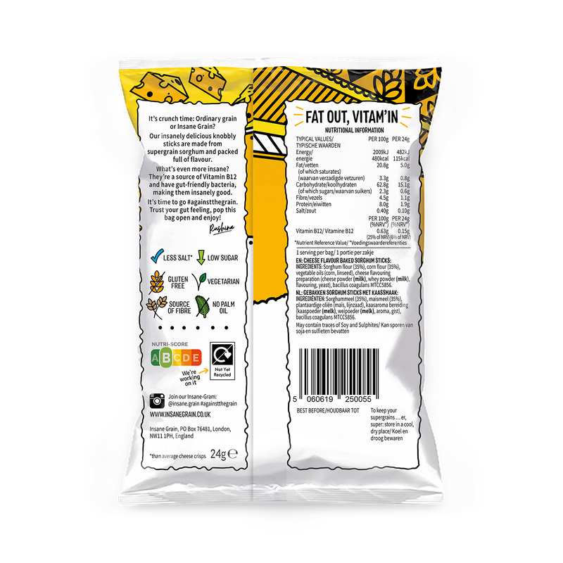 Insane Grain cheese baked knobbly sticks 24g, imported from the UK