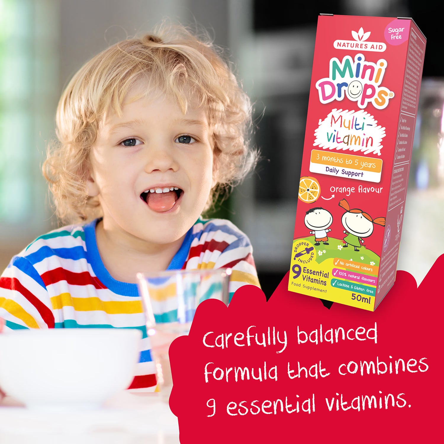 Nature's Aid Multivitamin Drops Orange 50ml, imported from the UK