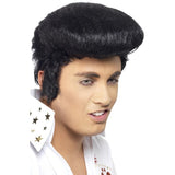 Smiffys Elvis Deluxe wig black high quiff sideburns, UK version