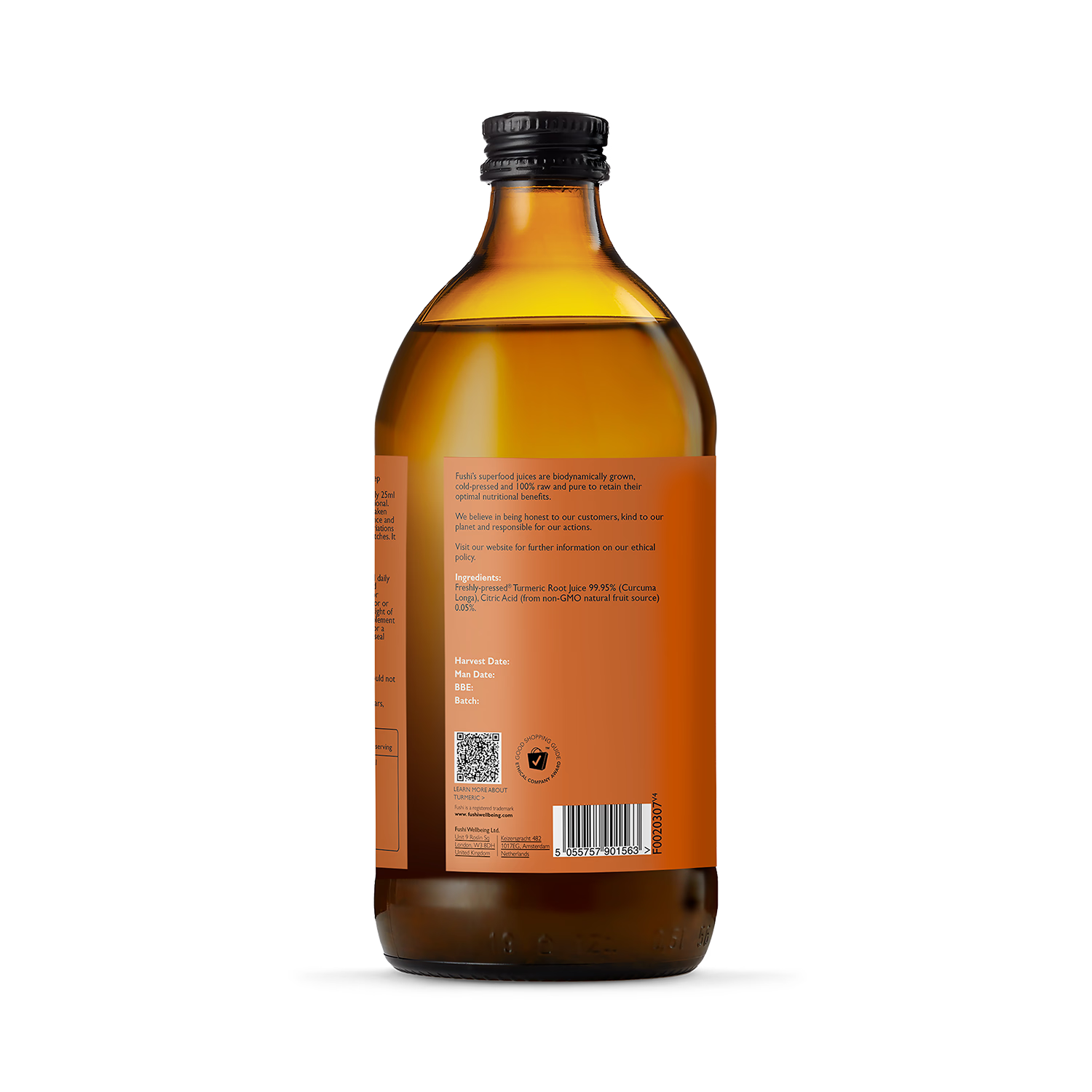 Fushi fresh-pressed turmeric juice 500ml (British brand)