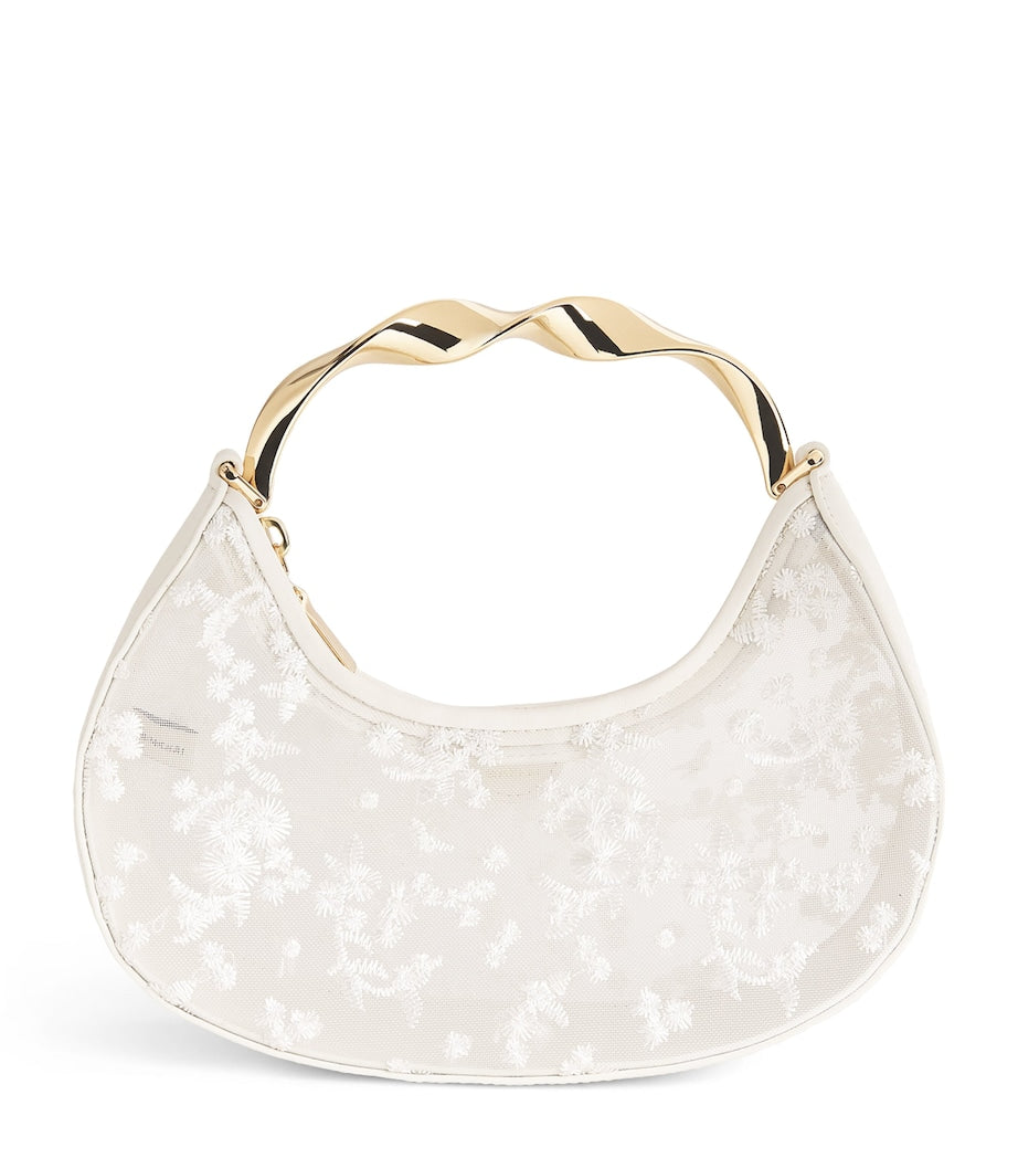 Sac pochette Nixi brodé en résille par Simkhai, importé du Royaume-Uni