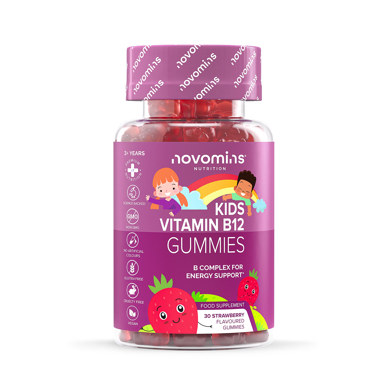 Novomins kids B12 strawberry gummies 30 count, UK version
