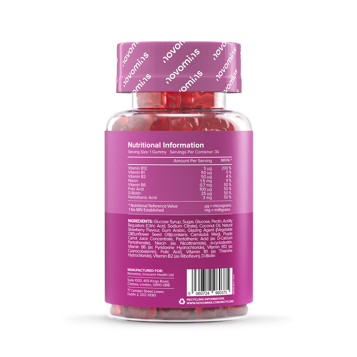 Novomins kids B12 strawberry gummies 30 count, UK version