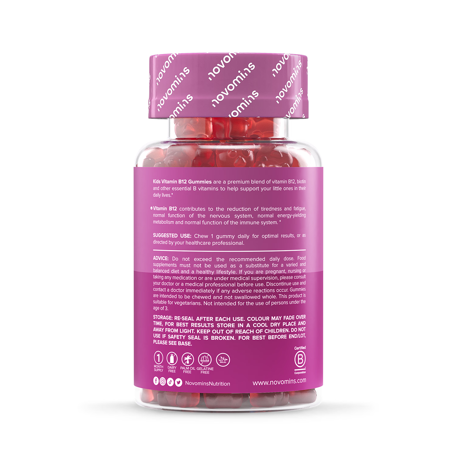 Novomins kids B12 strawberry gummies 30 count, UK version