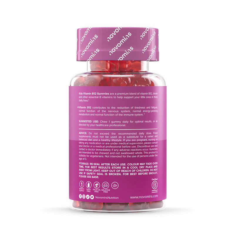 Novomins kids B12 strawberry gummies 30 count, UK version