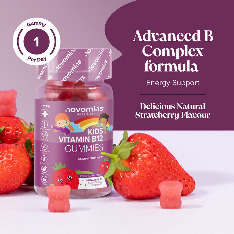 Novomins kids B12 strawberry gummies 30 count, UK version