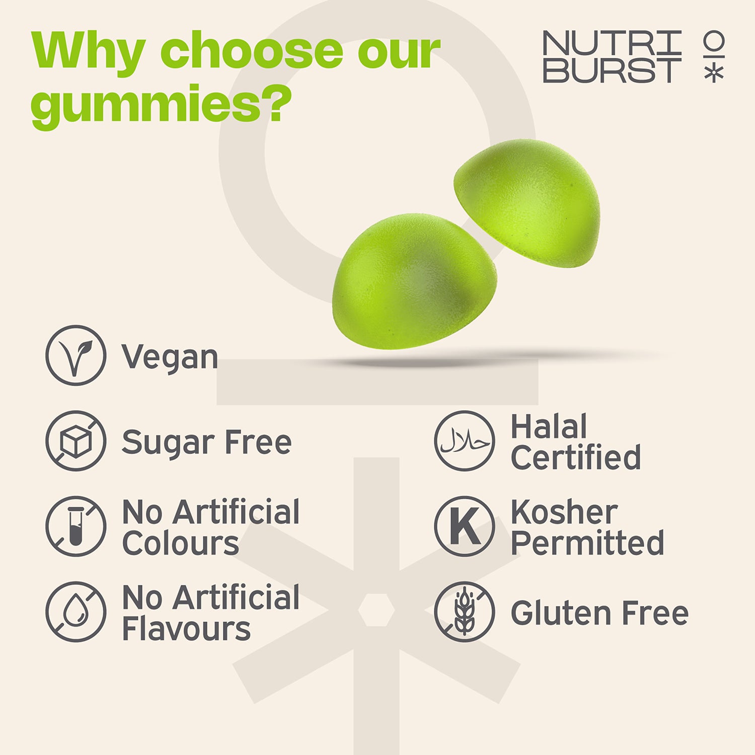 Nutriburst Nutri Greens gummies vitamins B D turmeric 60 gummies (British brand)