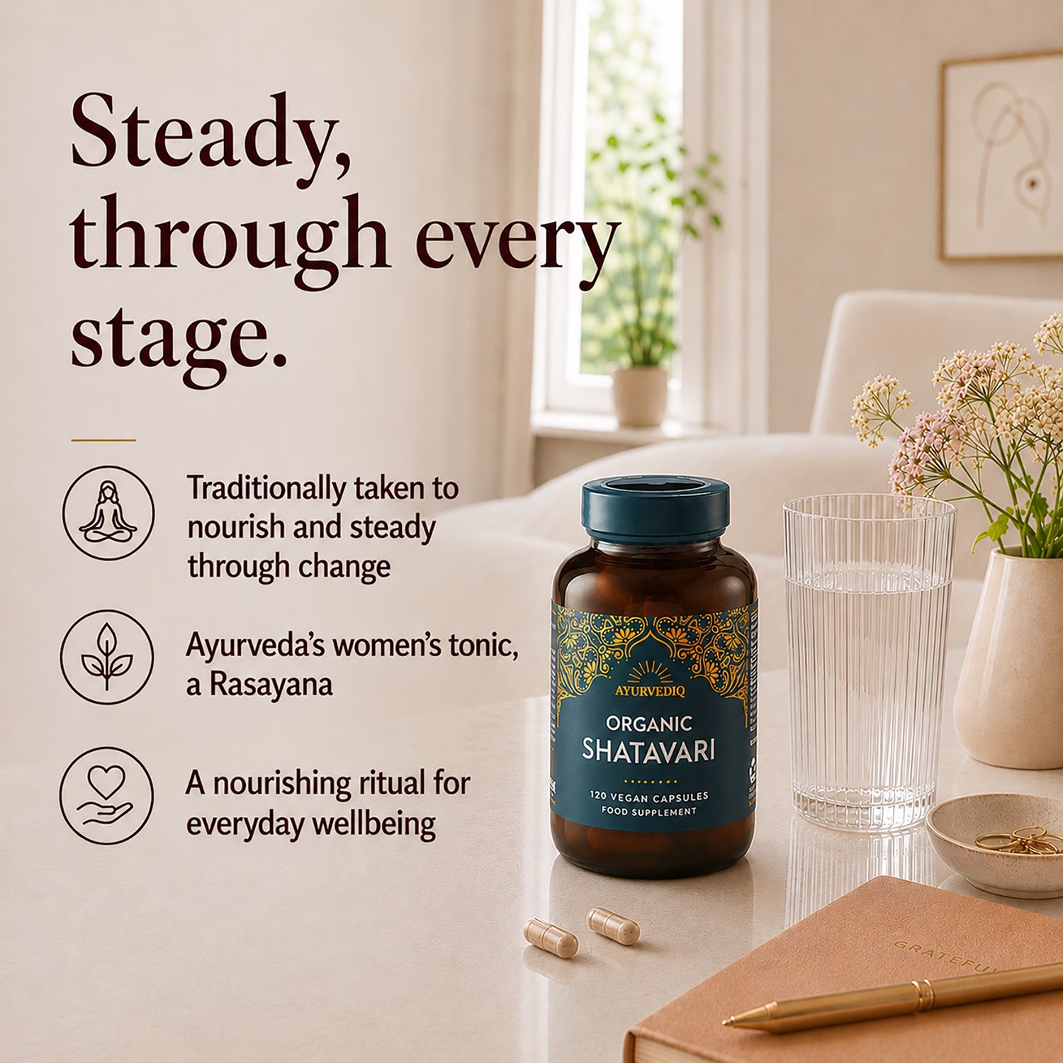 Ayurvediq organic shatavari capsules 120 caps, imported from the UK