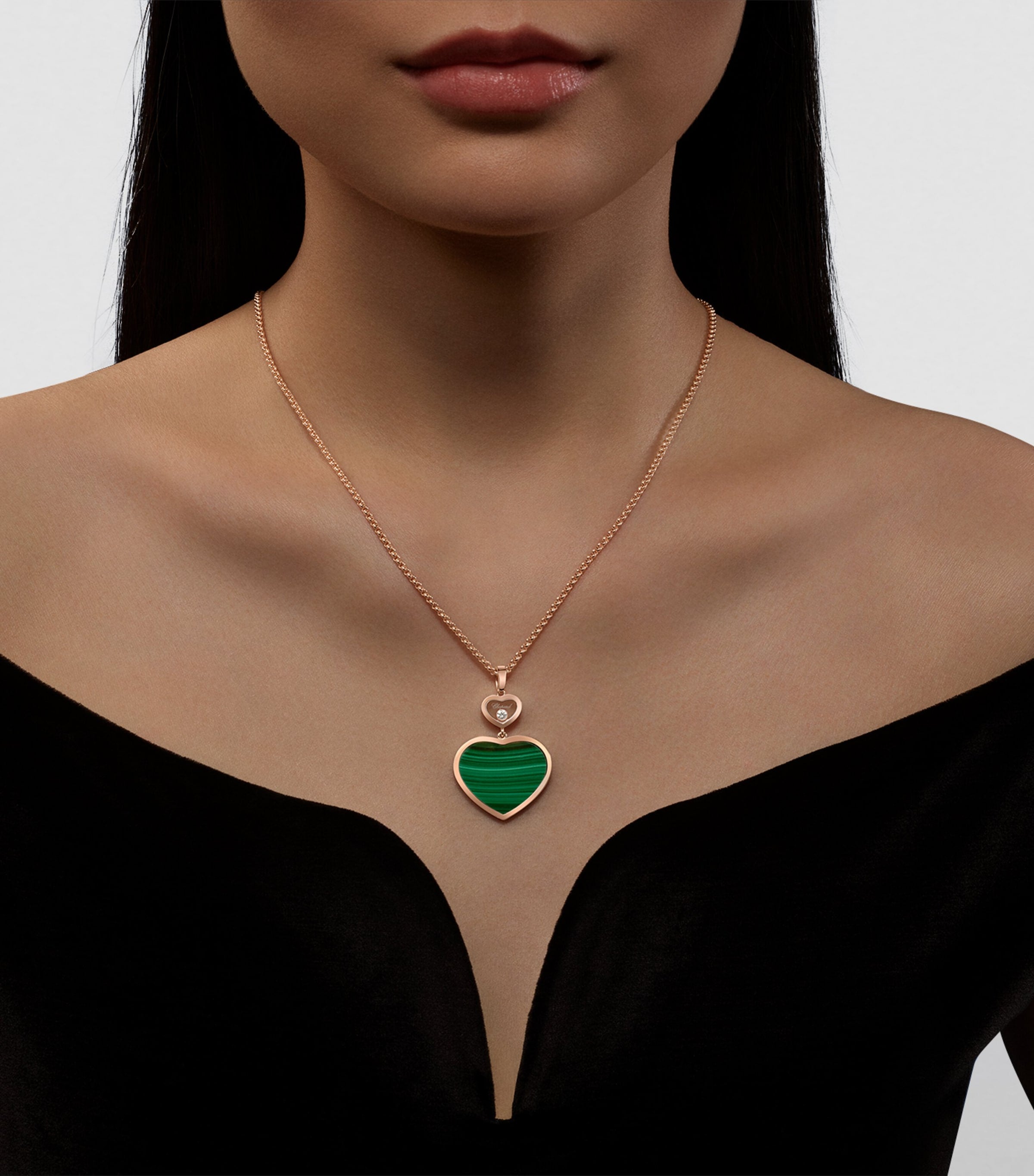 Chopard Happy Hearts rose gold malachite pendant necklace, imported from the UK